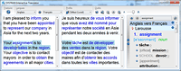 Le nouveau SYSTRAN Interactive Translator affiche les alternatives de traduction dans le volet de droite pour chaque mot pointé par la souris. Repérez les mots ambigus dans le texte et leurs traductions grâce à des codes couleurs.